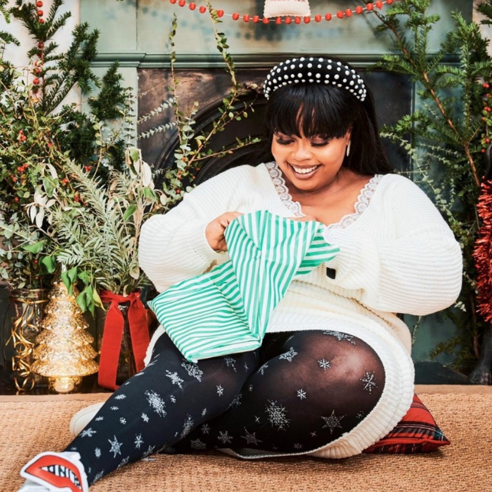 Brand New Limited Edition Christmas Snowflake Let it Snow Black Glittery Tights